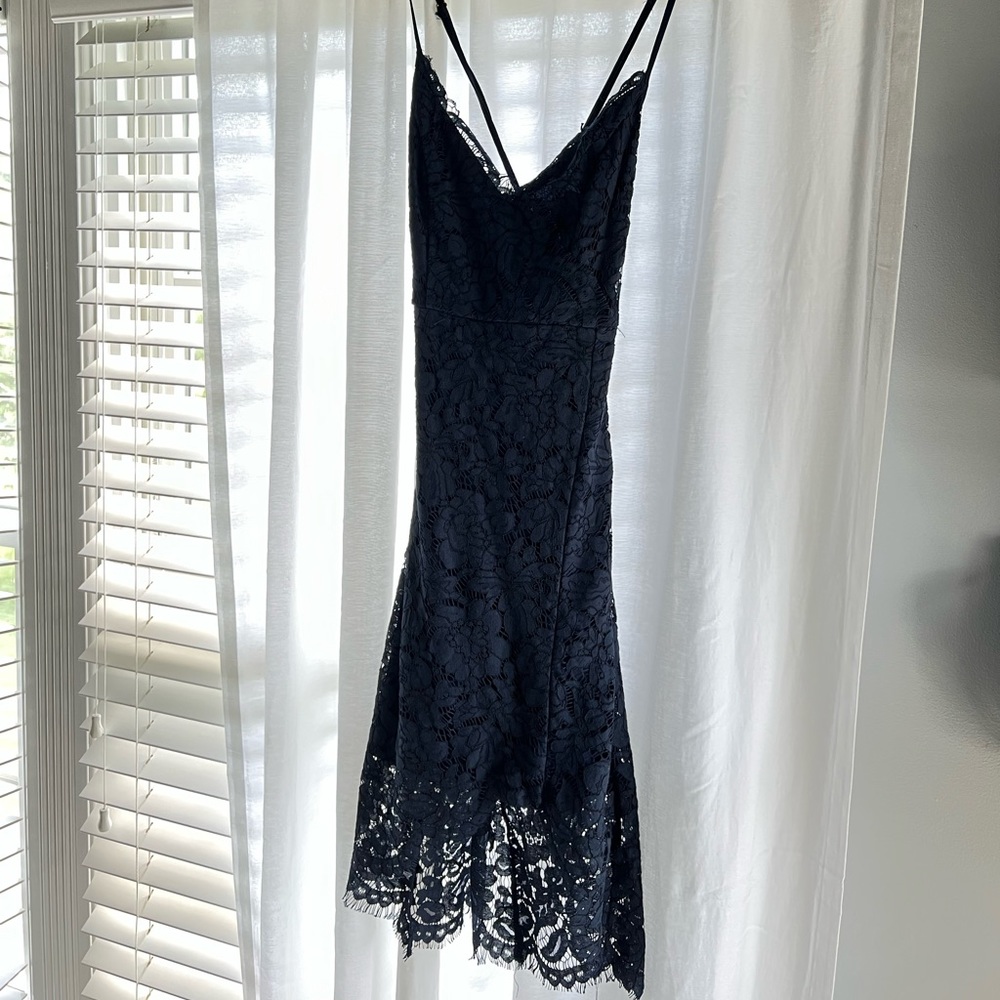 LuLus Navy blue lace mini dress